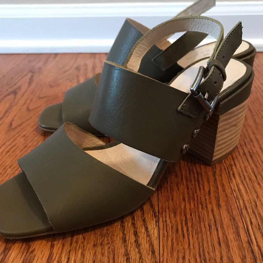 Olive- Green leather Heel Sandals - Picture 1 of 5